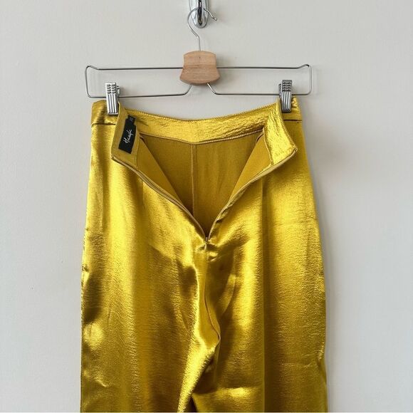 Hanifa-Golden Yellow Satin High Rise Wide Leg Long Trousers (Size:XS) - Picture 9 of 12